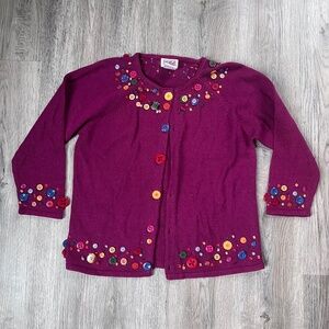 Vtg Buttons Beads Cardigan Knit Sweater Sz M Granny PBJ Sport Rammie Cotton